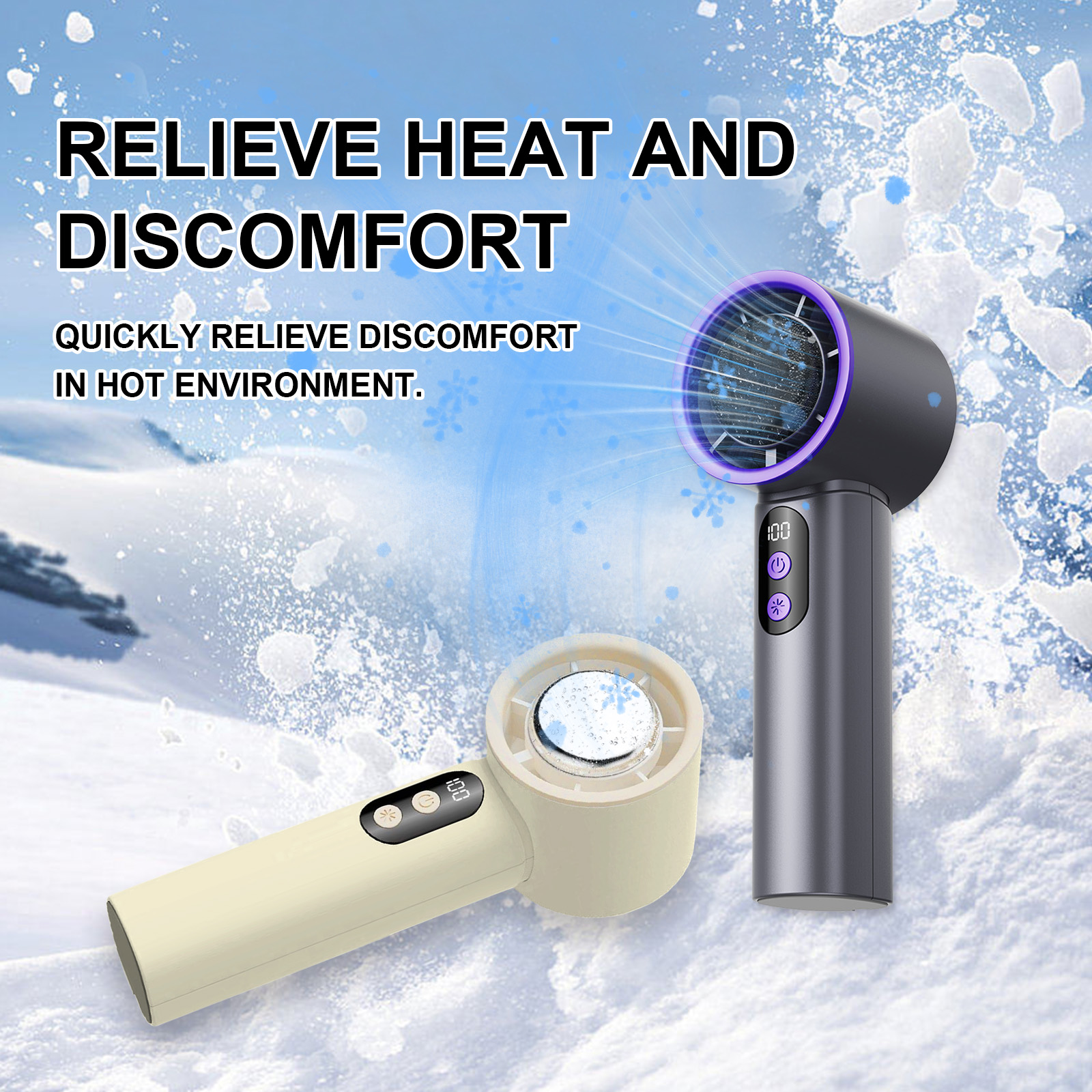 Lotus White Portable Handheld Cooling Fan with Ice Cooling Technology | Mini USB Rechargeable Personal Fan