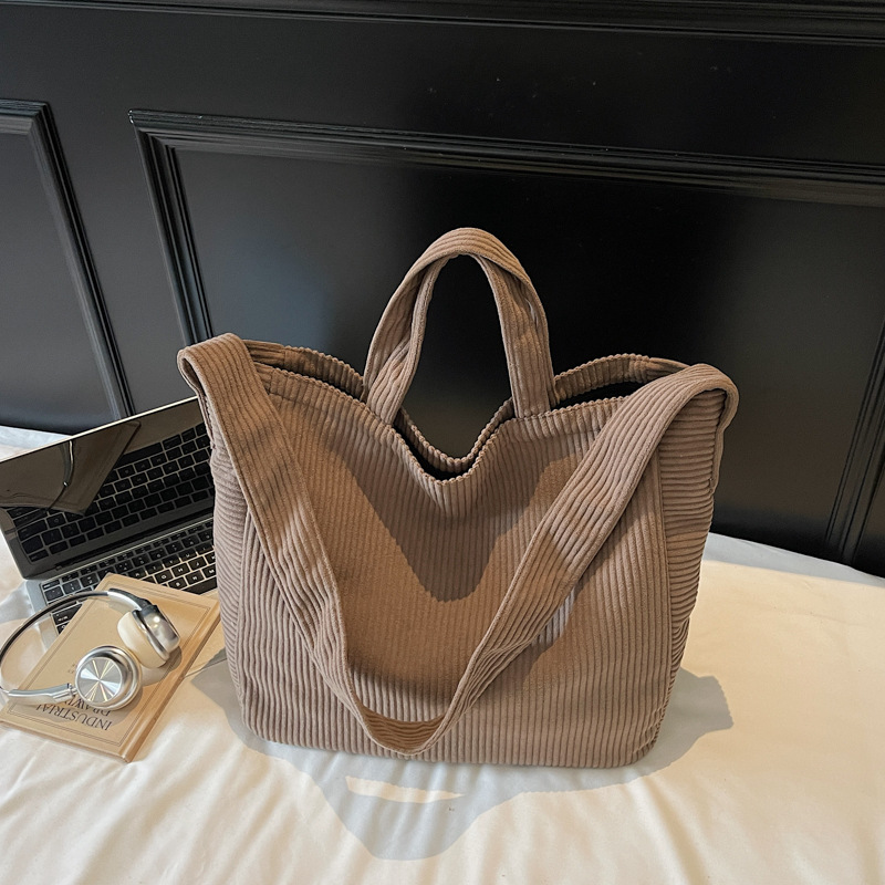 Chic Corduroy Shoulder Bag for Women | Large Capacity Pleated Tote Handbag