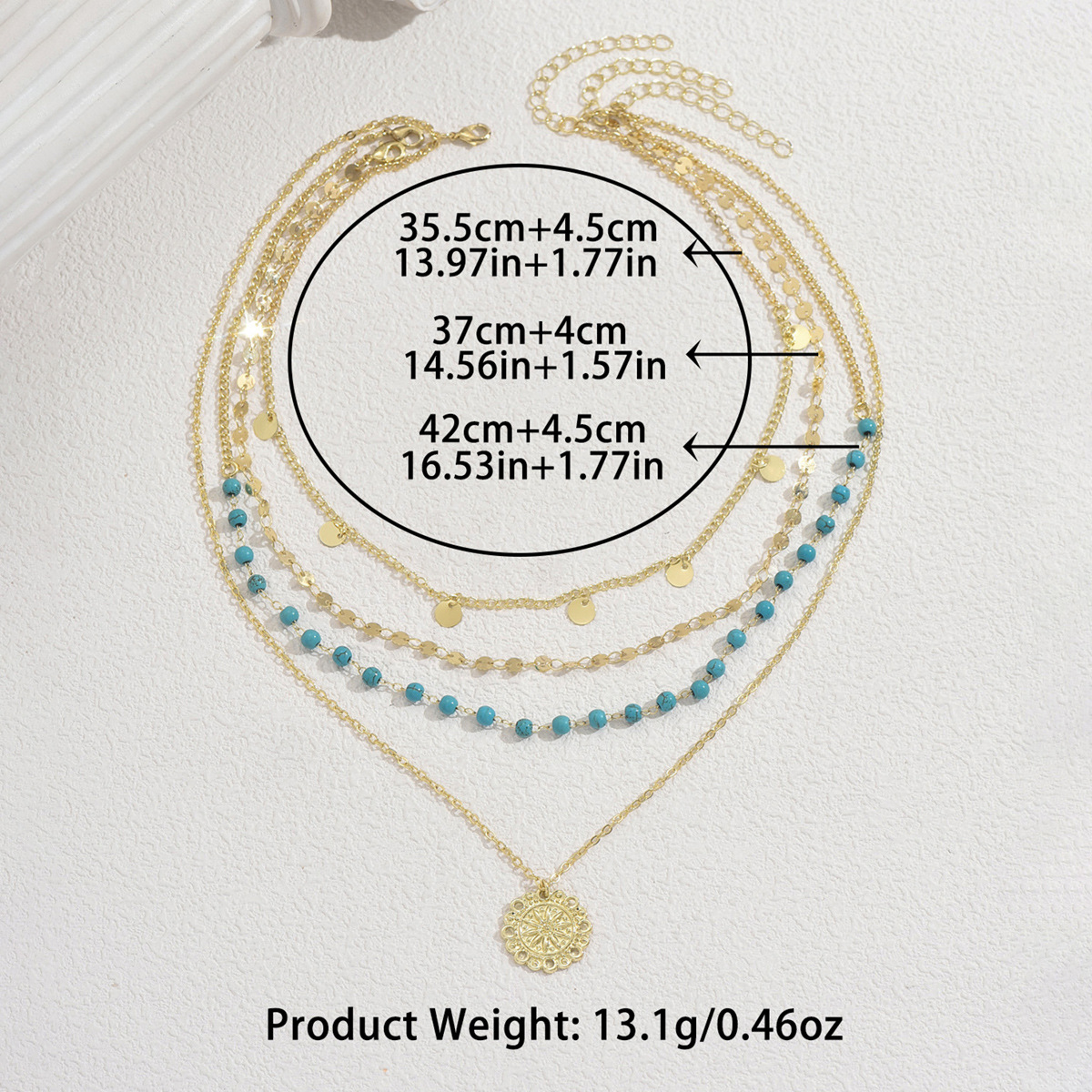 Bohemian Multi-Layer Turquoise Flower Pendant Necklace – Elegant Geometric Clavicle Chain Jewelry for Women