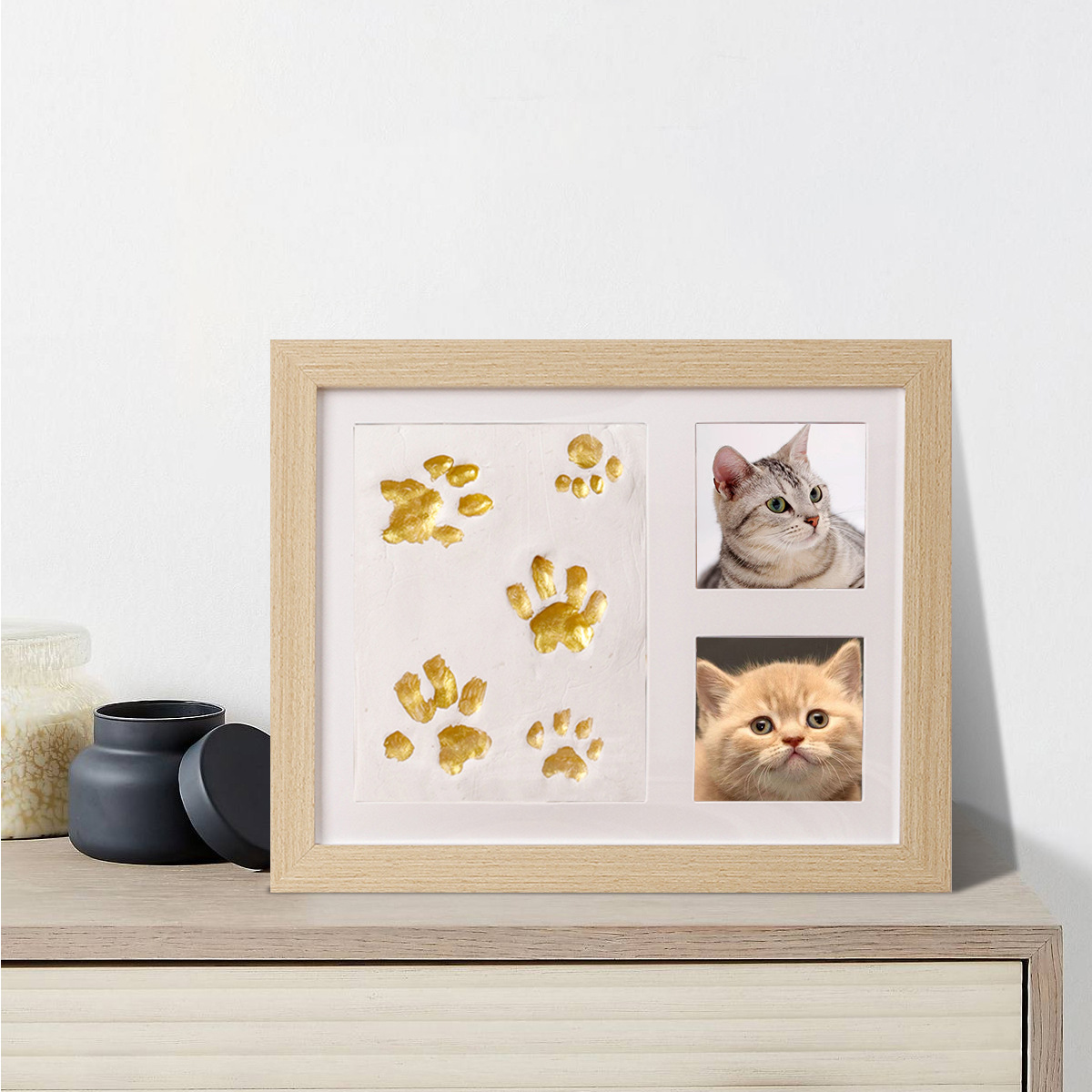 Paw Print & Baby Footprint Keepsake Photo Frame Set | Elegant Handcrafted Wooden Memory Display