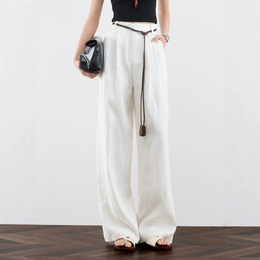 Women's High-Waisted Wide-Leg Linen Trousers | Lightweight & Breathable Summer Pants