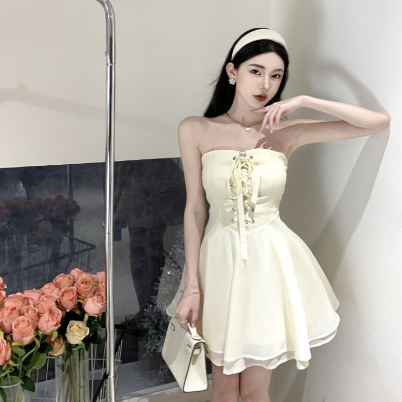 Elegant Apricot One-Shoulder Puff Sleeve Mini Dress | Chic A-Line Princess Party Dress