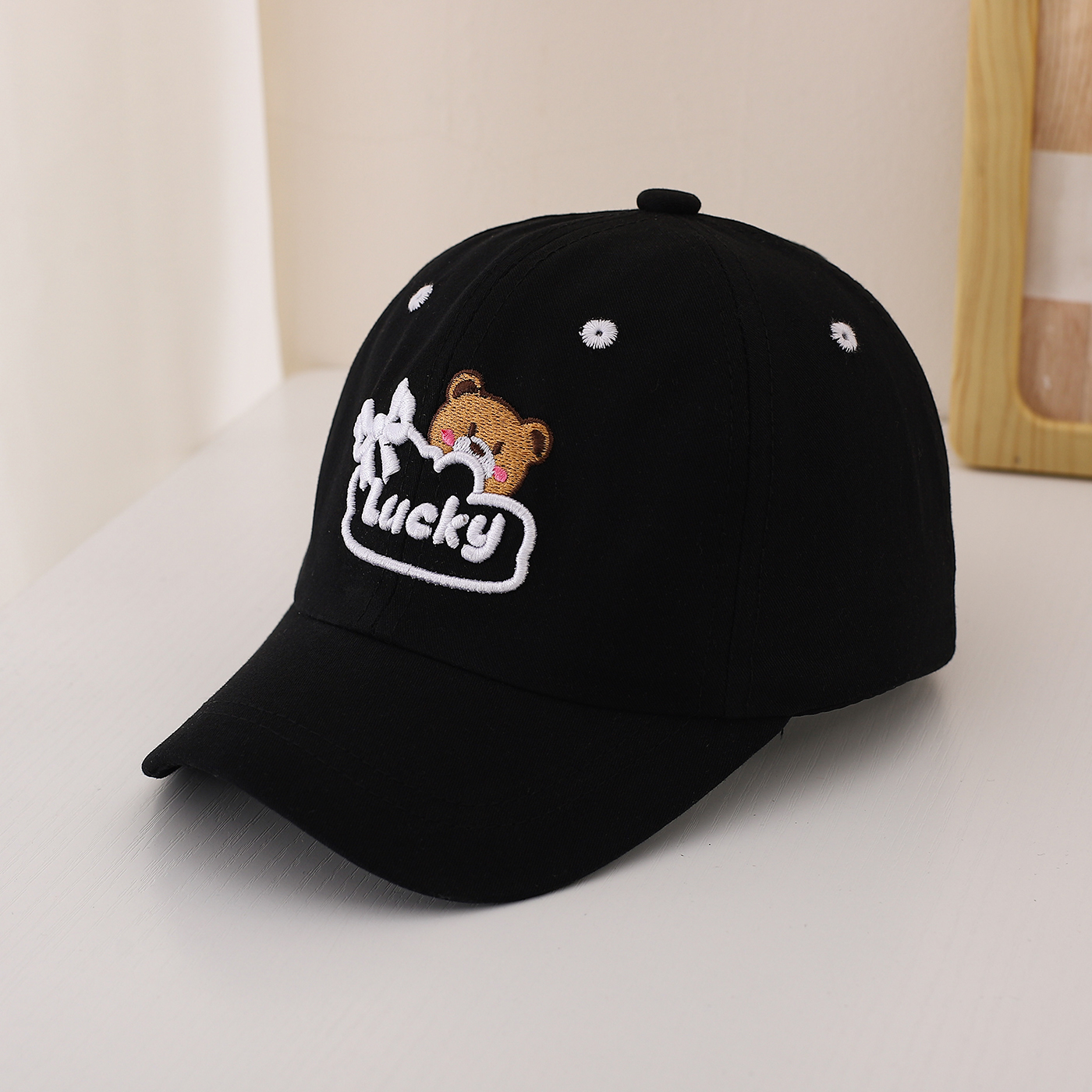 Kids Cute Embroidered Little Bear Baseball Cap - Adjustable Retro Casual Sun Hat for Travel and Sports