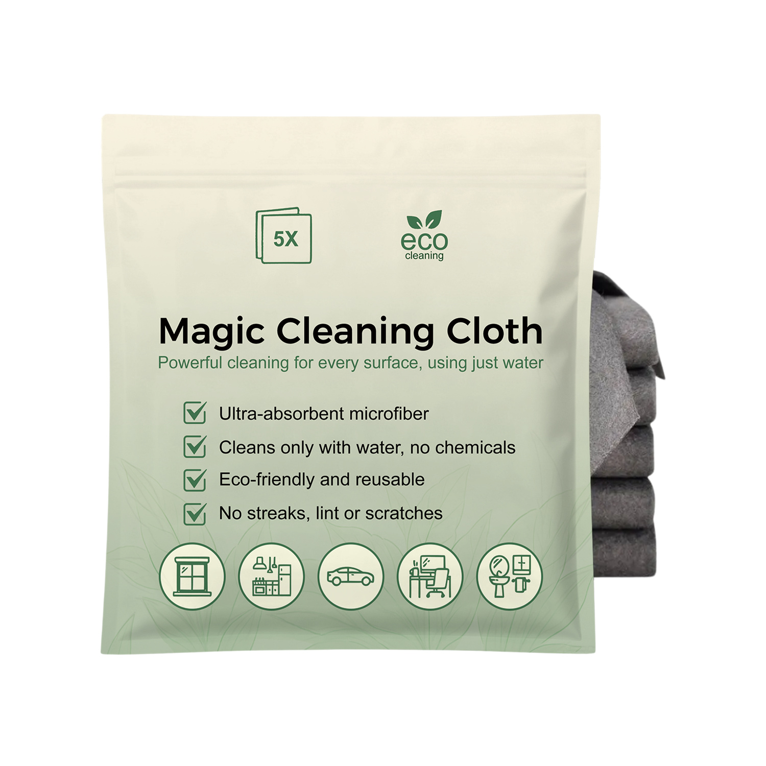Streak-Free Magic Cleaning Cloths (5-Pack) - Premium Reusable Microfiber Rags for Glass, Mirrors, and Home Cleaning
