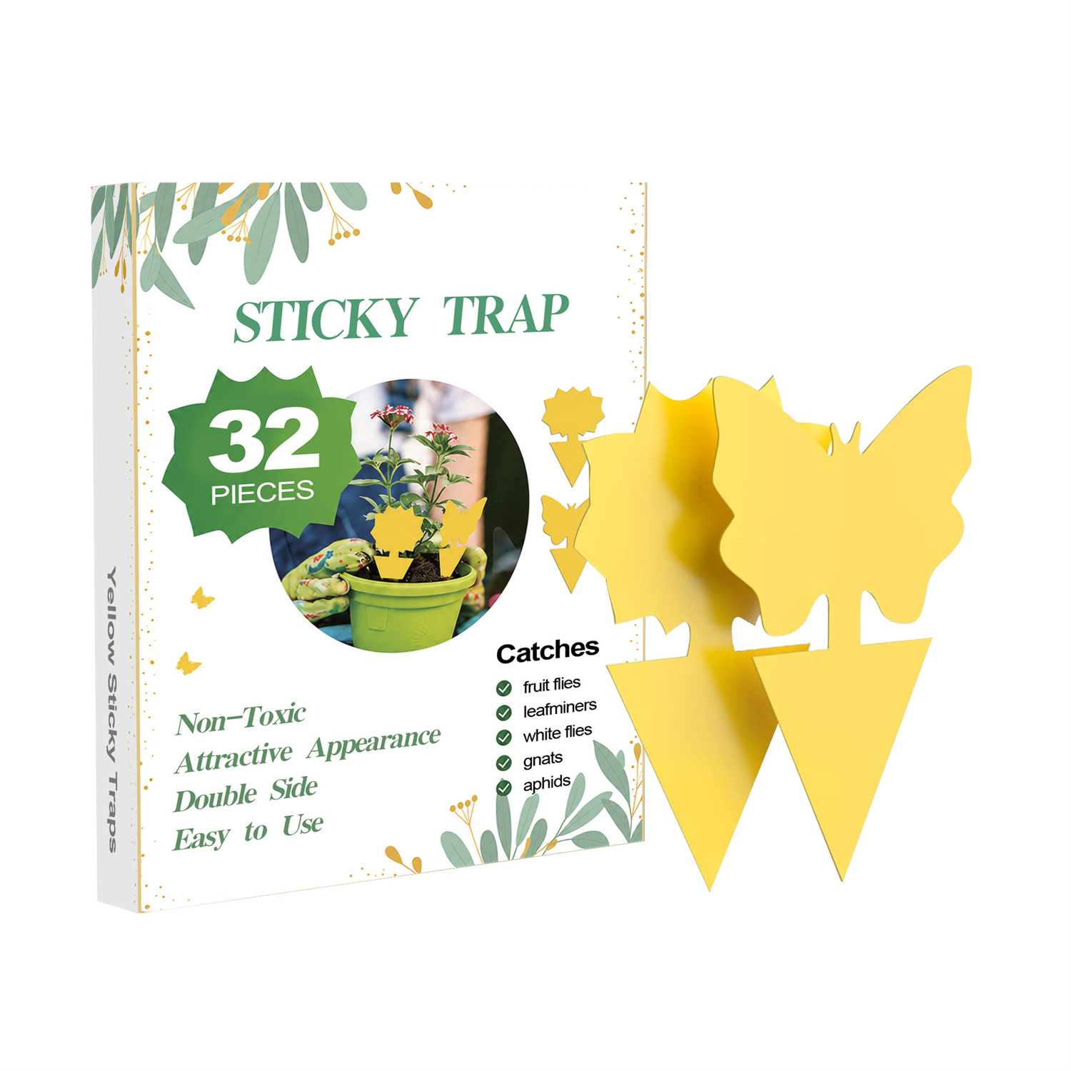 Premium Sticky Fly Traps - 32-Pack Yellow Sticky Insect Catcher for Indoor and Outdoor Plants
