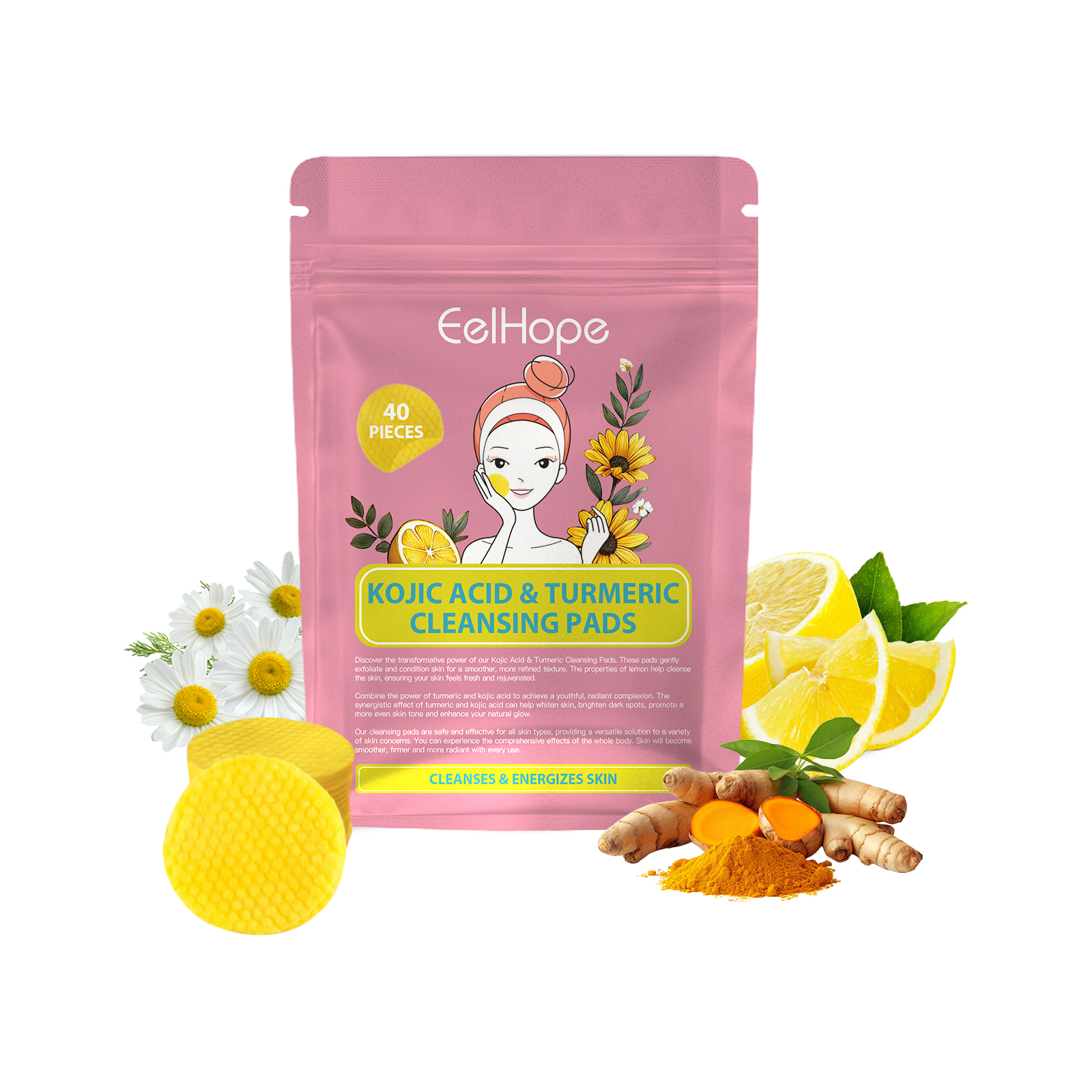 Jaysuing Turmeric & Glycolic Acid Cleansing Pads - Brightening, Exfoliating & Pore-Refining Daily Facial Pads for Smooth, Glowing Skin
