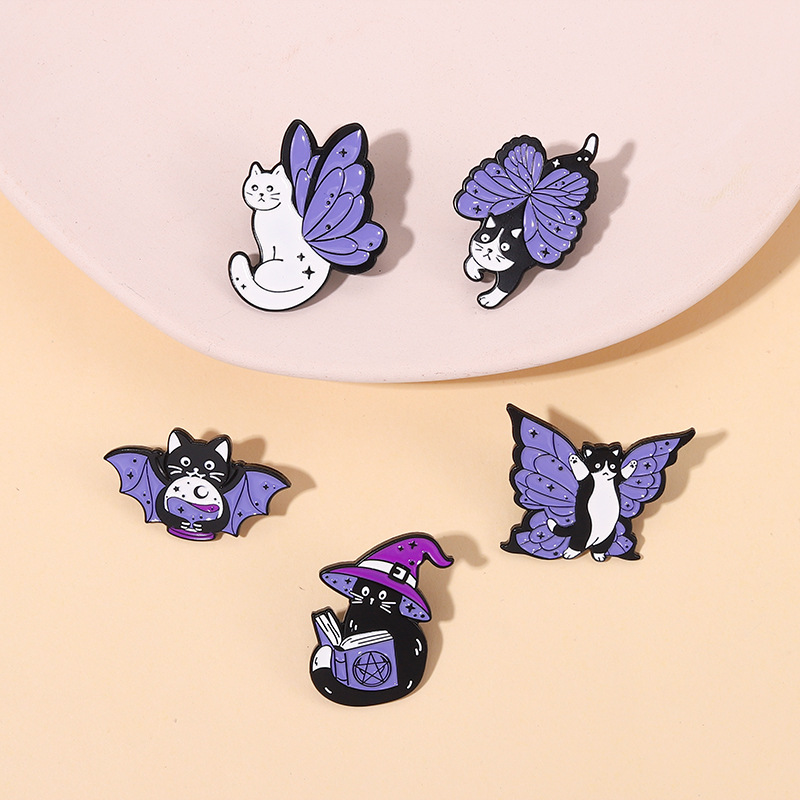 Whimsical Purple Cat with Butterfly Wings Enamel Brooch - Cute Lapel Pin for Clothes, Bags, and Backpacks