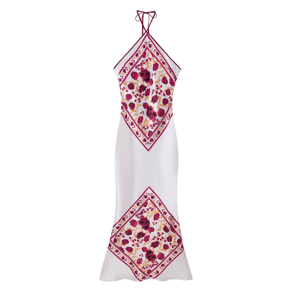 Elegant Floral Print Halter-Neck Maxi Dress with Sheer Back
