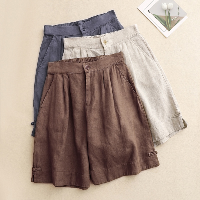 Women's High-Waisted Cotton Linen Wide-Leg Cropped Pants - Elegant Summer Trousers