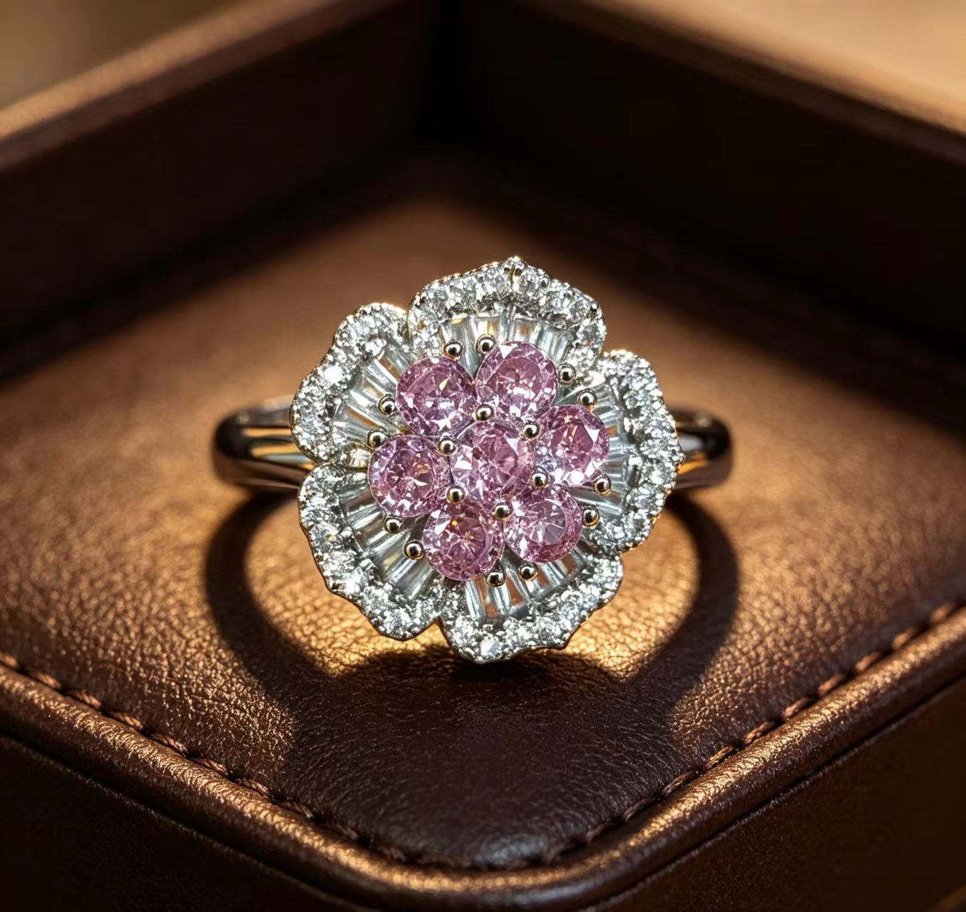 Elegant 3D Pink Flower Adjustable Ring - Light Luxury Floral Statement Jewelry for Women