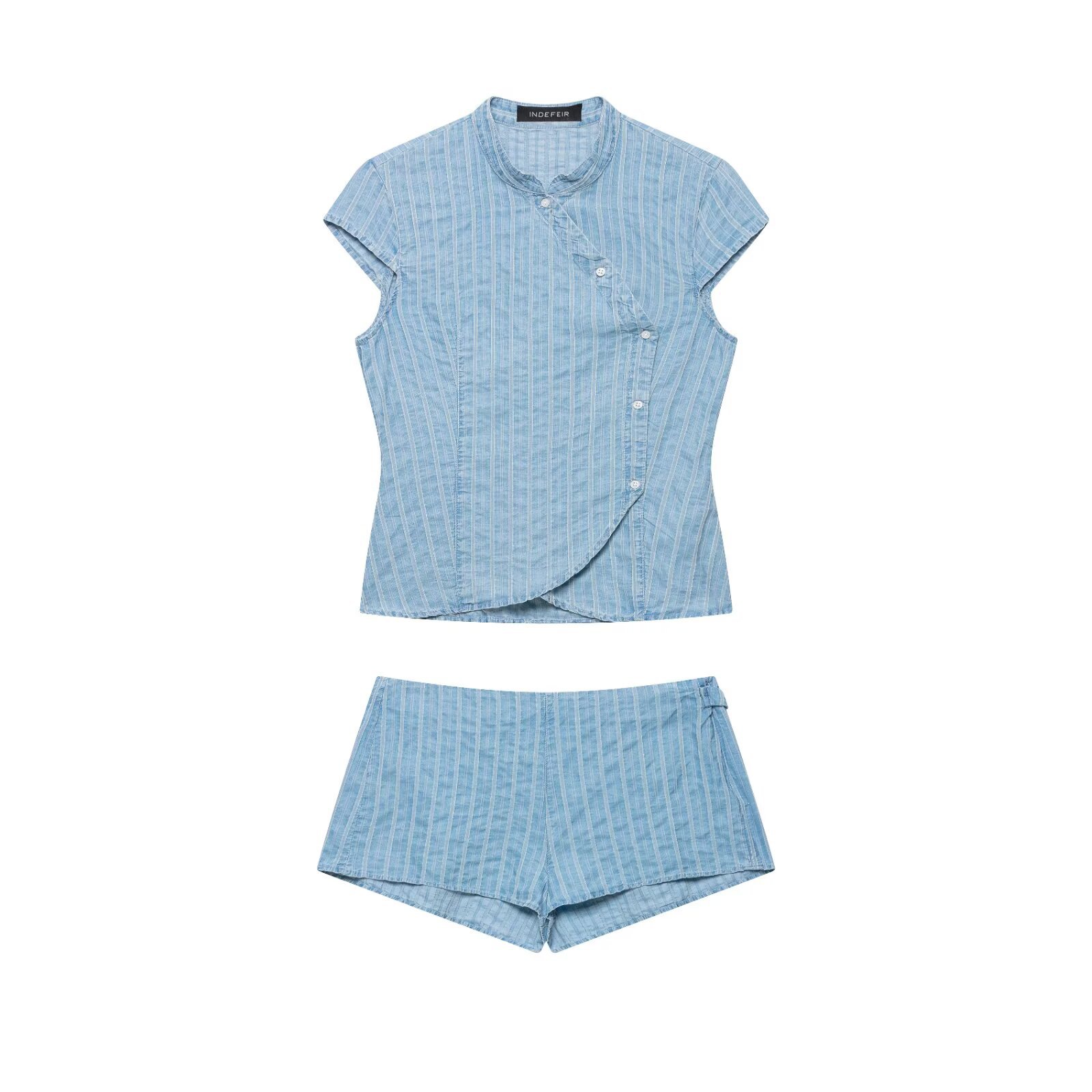 Chic Women's Double-Breasted Sleeveless Top & Striped Shorts Set - Summer 2-Piece Outfit