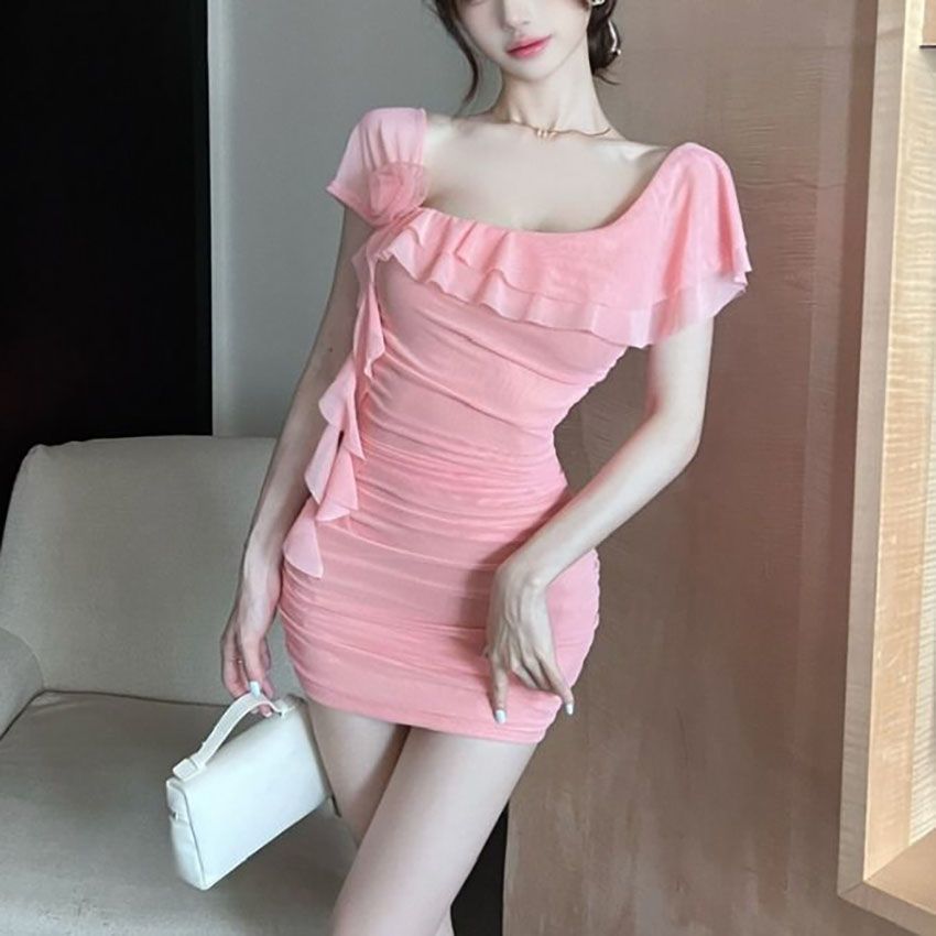 Elegant Mesh Tassel Pleated Bodycon Mini Dress | Waist-Cinching Sheath Dress