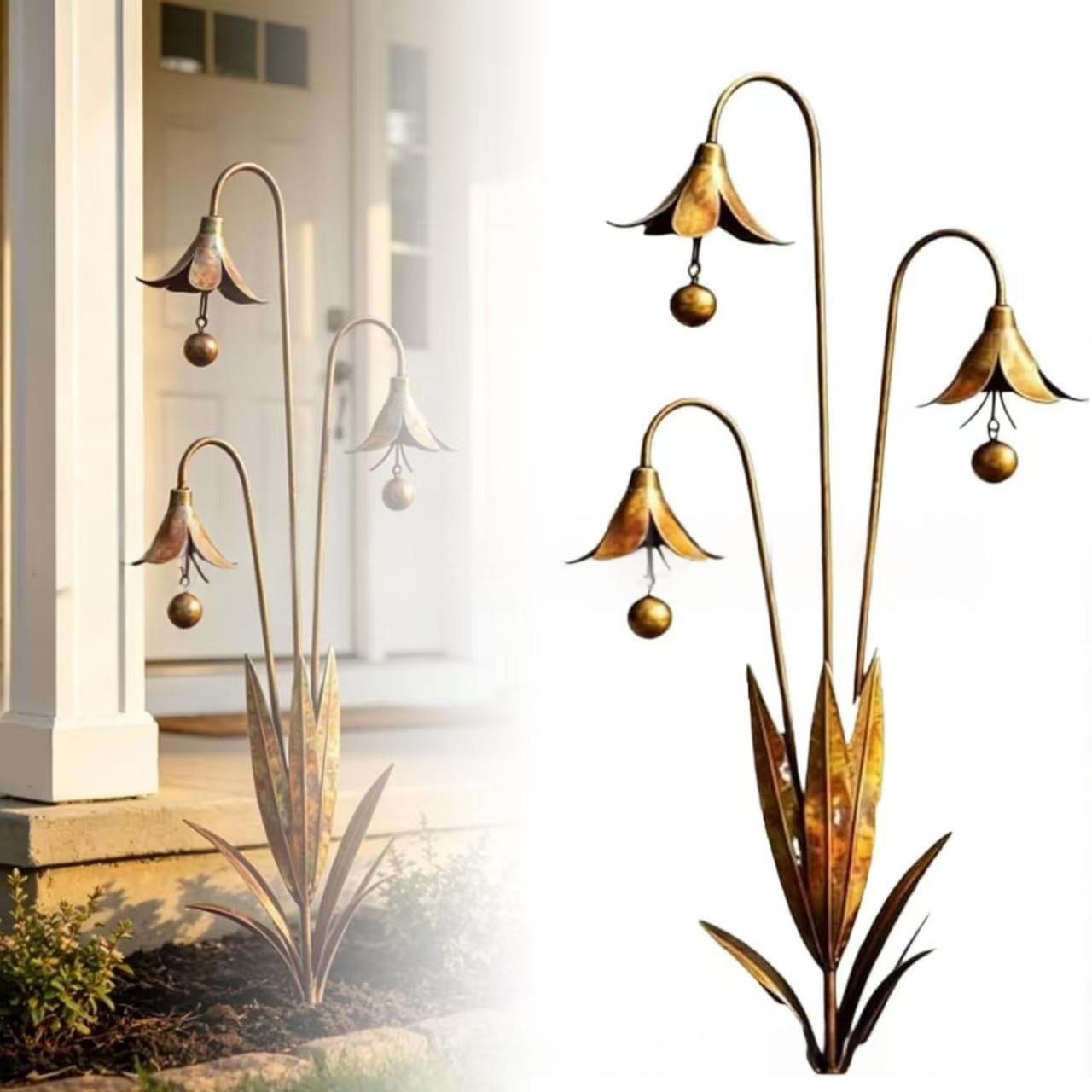 Handcrafted Wrought Iron Triple Lily of the Valley Garden Stake – Elegant Metal Flower Art for Indoor & Outdoor Decor