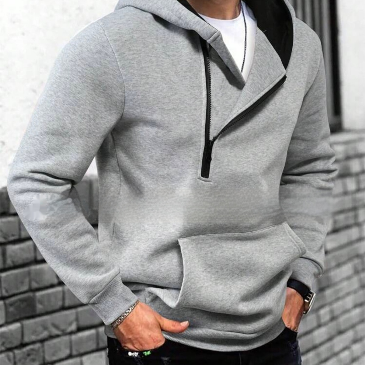 Men's Premium Half-Zip Hooded Sweatshirt | Casual Loose-Fit Pullover