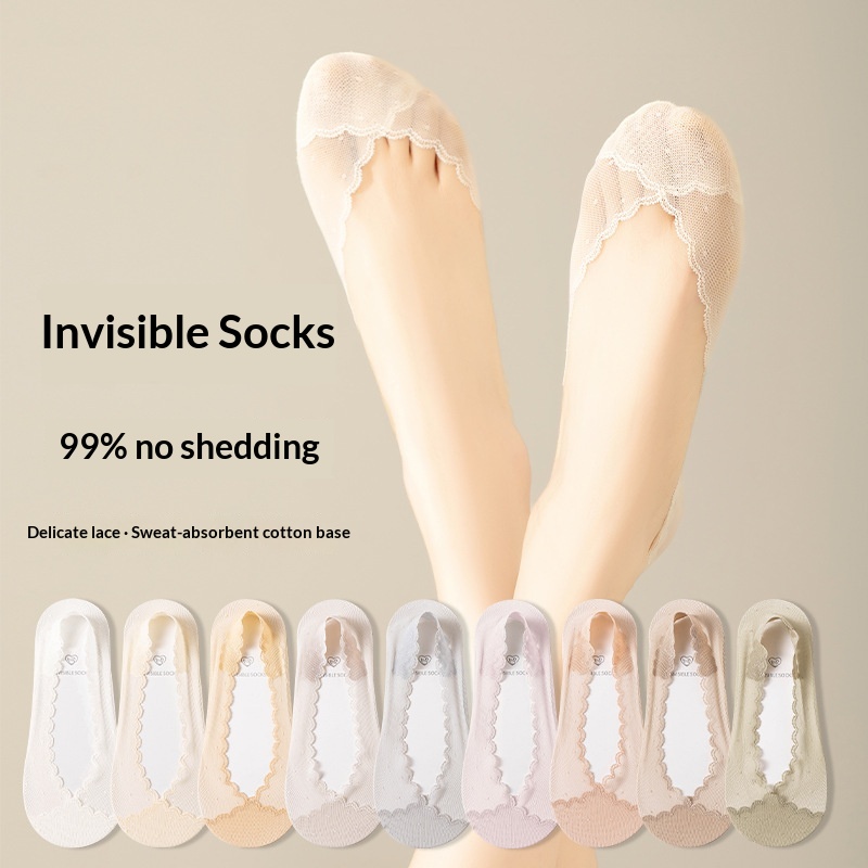Women's Non-Slip Lace No-Show Socks | Invisible Breathable Cotton Liner Socks