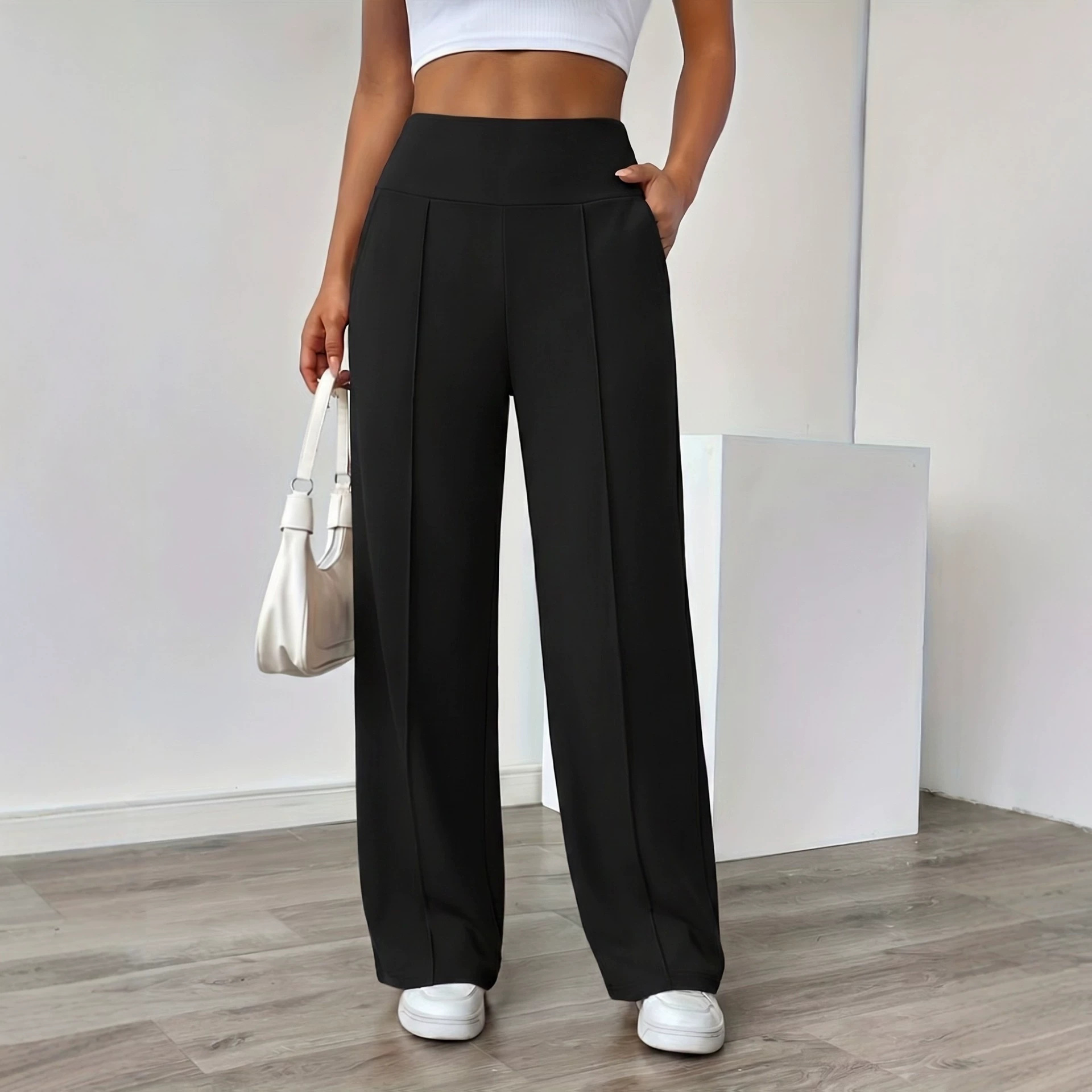 High-waisted Casual Straight-leg Womens Pants Loose-fitting Wide-leg Slimming Trousers