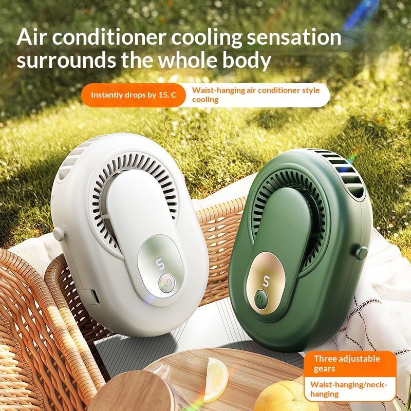 3-in-1 Portable Mini Fan | Rechargeable Neck, Waist & Desk Fan with Digital Display