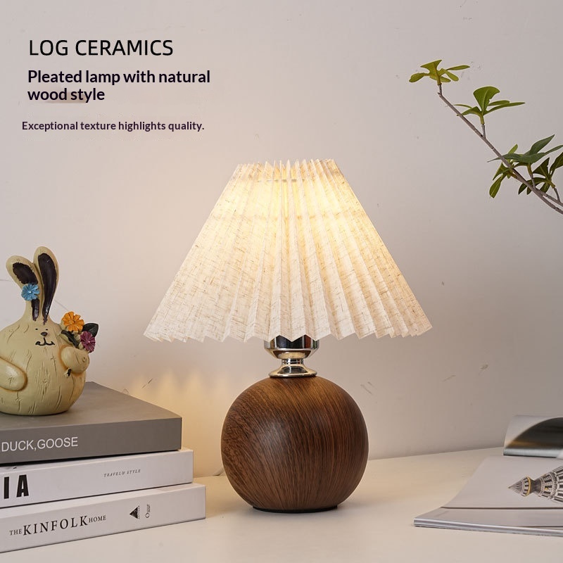 Elegant Linen Pleated Table Lamp with Ceramic Base - Cozy Bedside & Living Room Accent Light