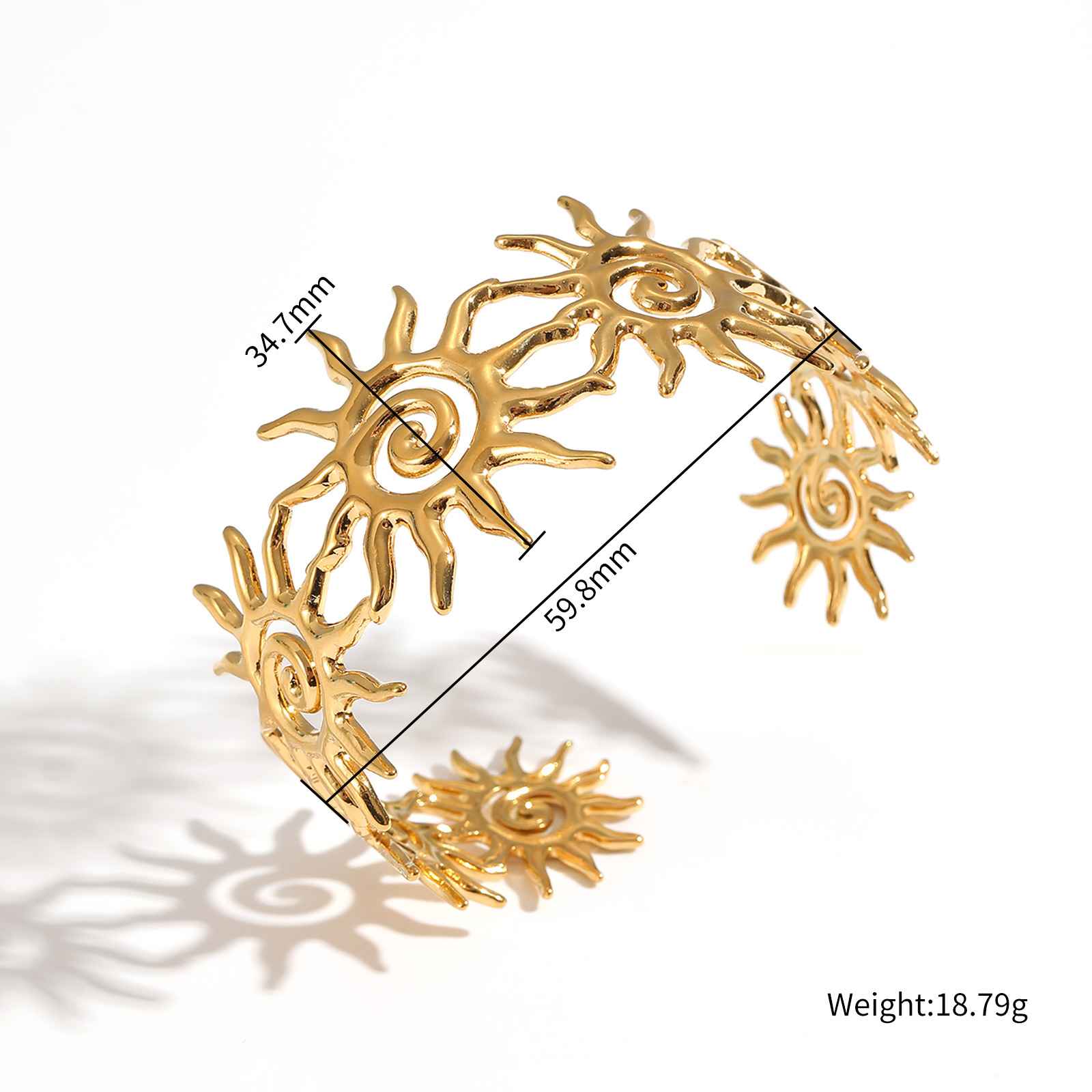 Elegant Gold Stainless Steel Sun Charm Bracelet for Women | Tarnish-Free Celestial Jewelry