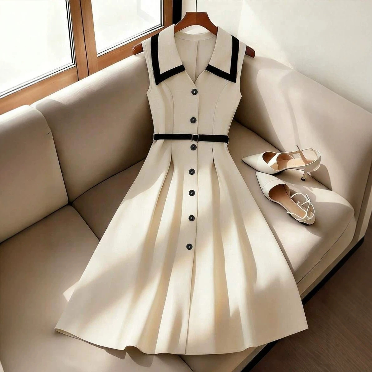 Chic French-Style Tweed Sleeveless Dress | Elegant Color-Block A-Line Dress for Women