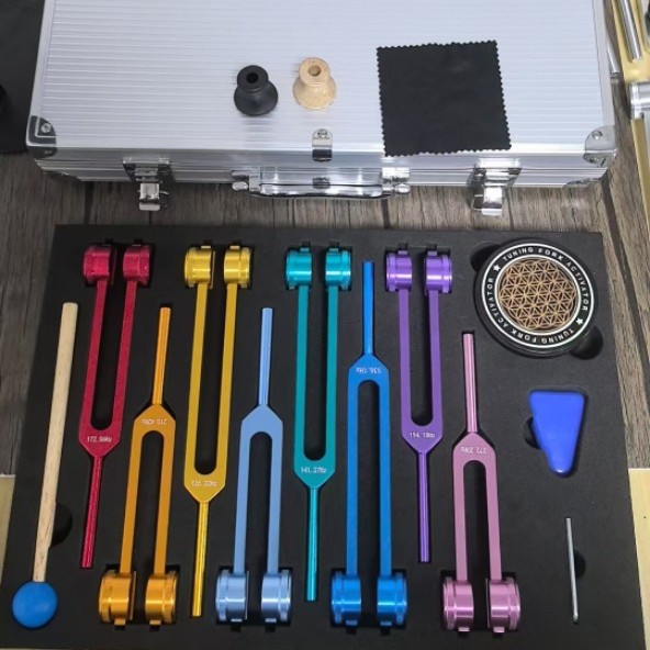 Premium 8-Piece Aluminum Alloy Tuning Fork Set - Professional Sound Therapy & Auditory Wellness Kit with Elegant Wooden Base