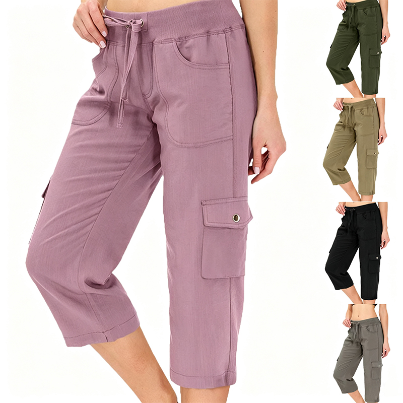 Women's Loose Fit 7/8 Hiking Cargo Pants | Casual Elastic Waist Workwear Joggers