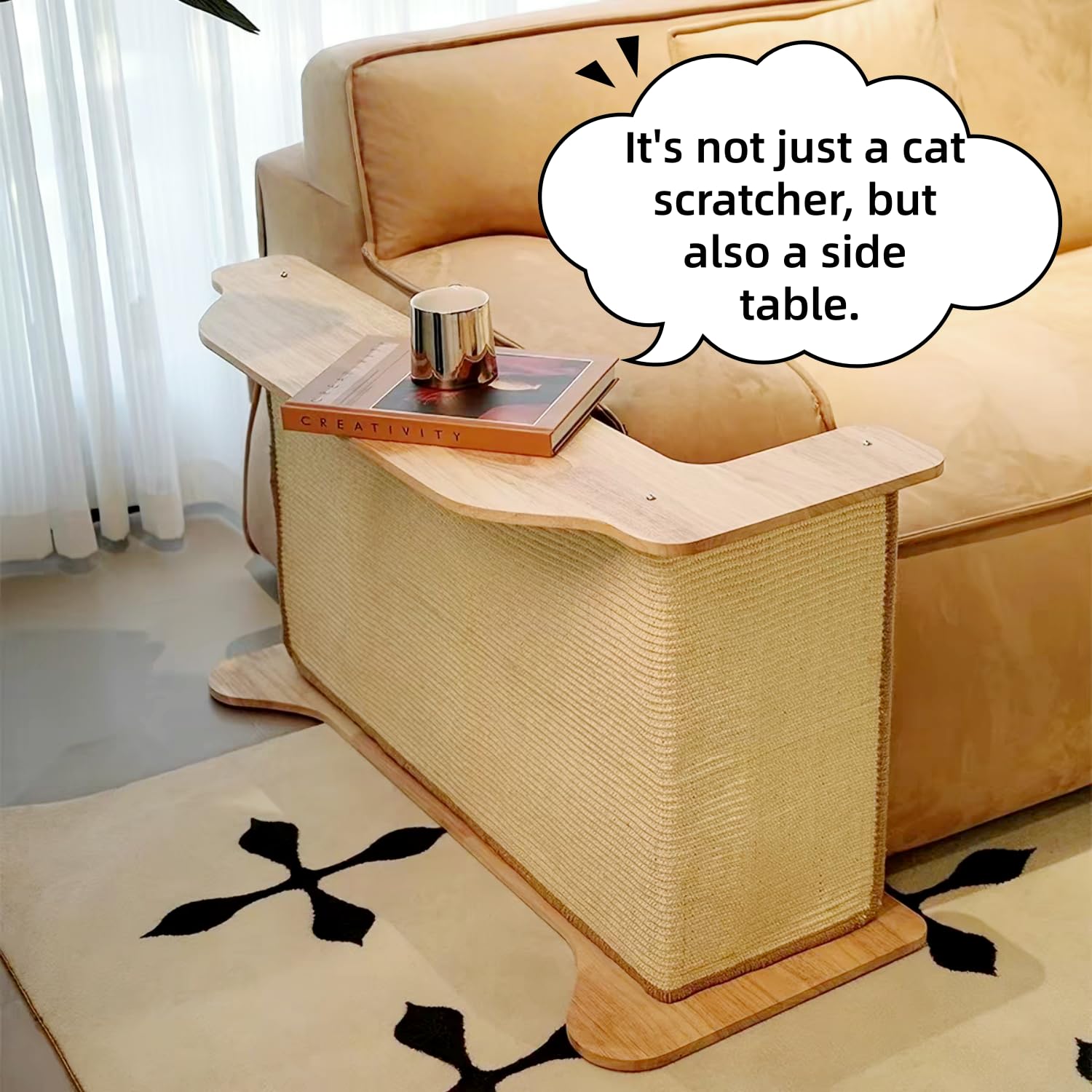 L-Shaped Sofa Corner Cat Scratching Post & Couch Protector - Natural Sisal Armrest Pad
