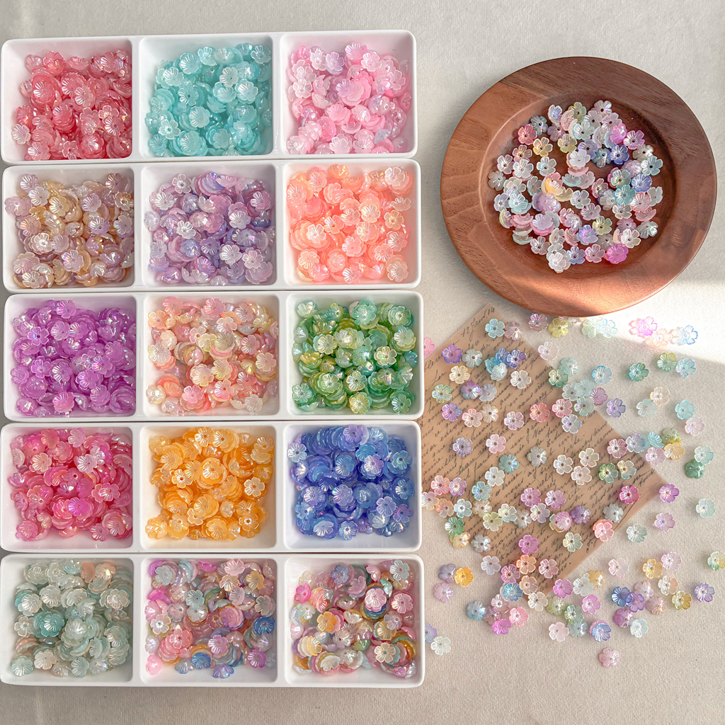 Bulk Iridescent AB Plated Acrylic Flower Beads - 10mm Two-Tone Shiny Floral Spacer Charms for DIY Jewelry Making, Bracelets, Necklaces & Crafts (500g, Approx. 3800pcs)