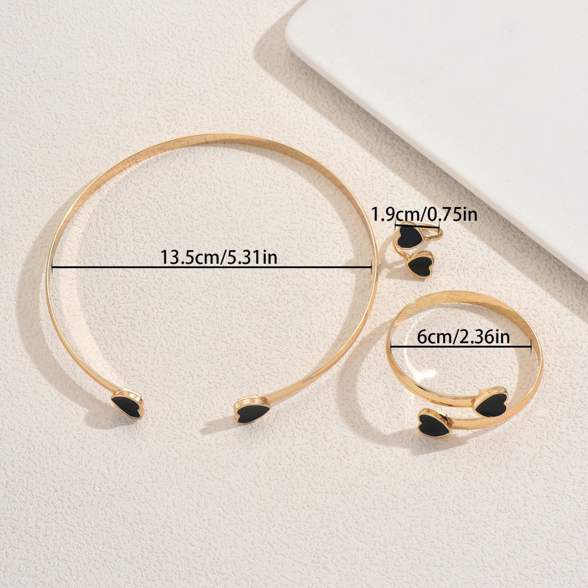 Elegant Women's Enamel Heart Jewelry Set - Premium Geometric Necklace, Bangle & Open Ring