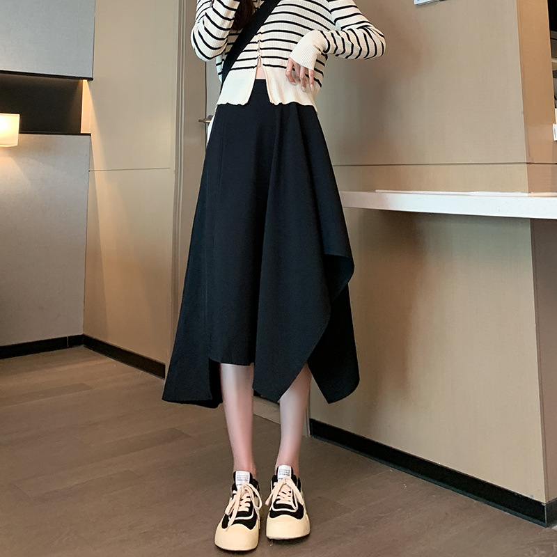 Chic Asymmetrical Wool Blend Midi Skirt for Women | Retro High-Waisted Casual Skirt