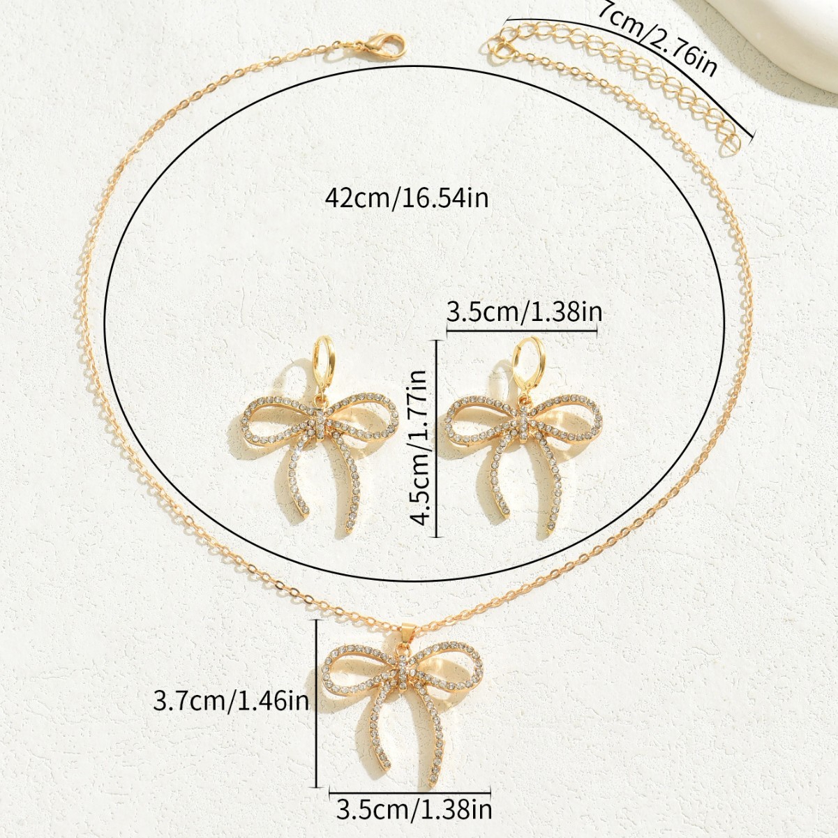 Elegant Minimalist Bowknot Jewelry Set – Sparkling Cubic Zirconia Necklace & Matching Stud Earrings