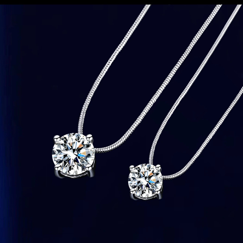 Minimalist S925 Sterling Silver Moissanite Choker Necklace - 1ct & 2ct D-Color Solitaire Pendant with Elegant Snake Chain for Women