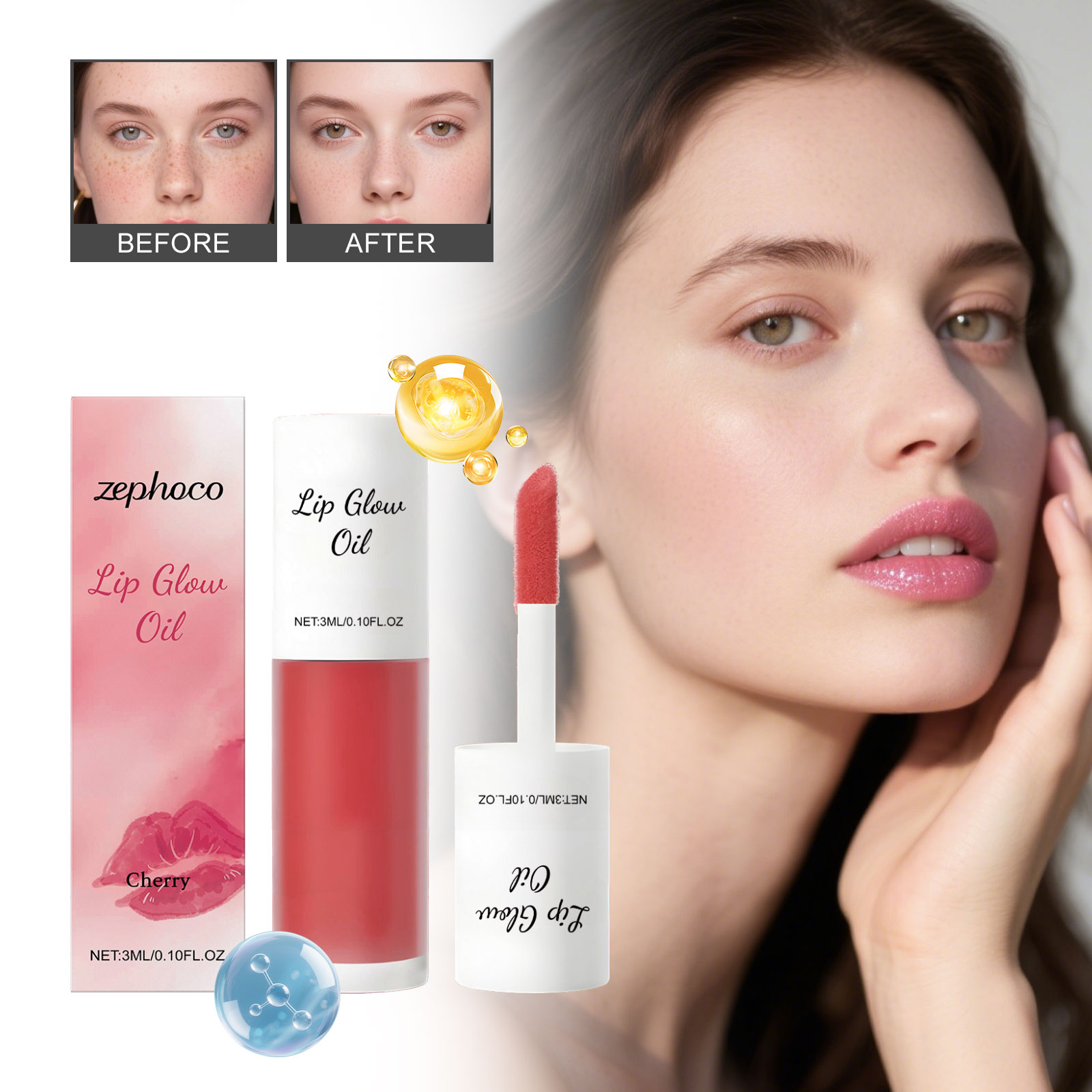 Hydrating Cherry Lip Glow Oil - High-Shine, Non-Sticky Moisturizing Lip Gloss
