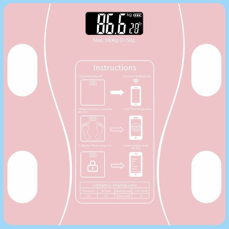 Smart Body Fat Scale - Rechargeable Bluetooth Bathroom Scale with App for Weight, Body Fat & Muscle Mass Analysis