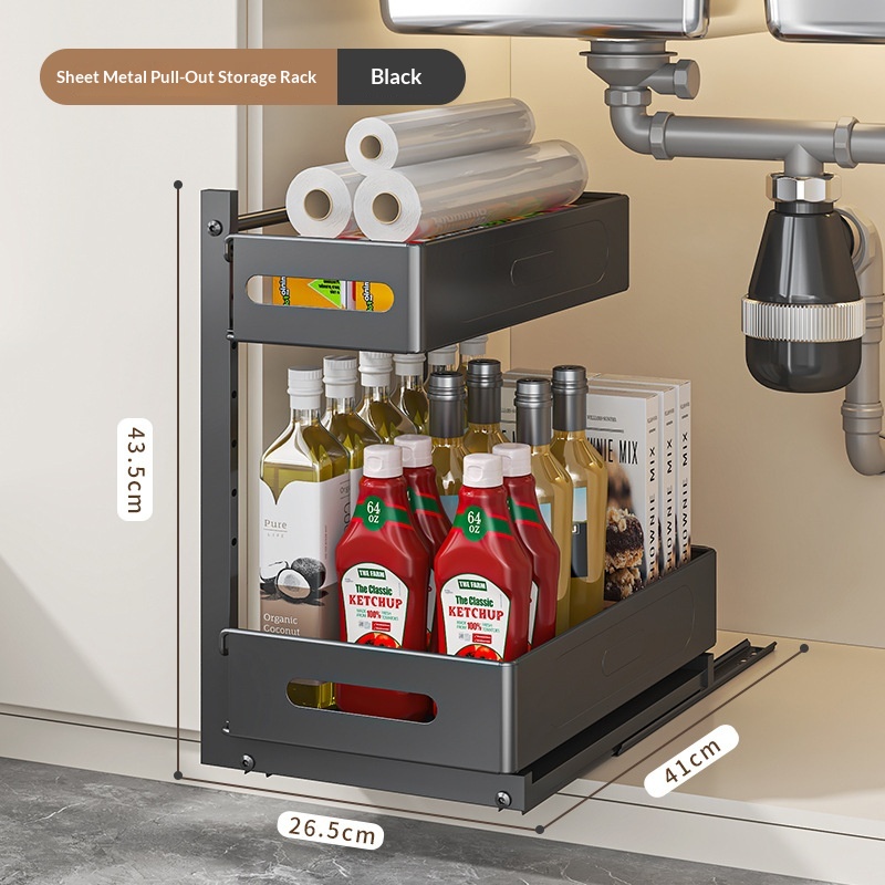 Premium Carbon Steel Under Sink Organizer - Multi-Purpose Spice Rack & Can Holder