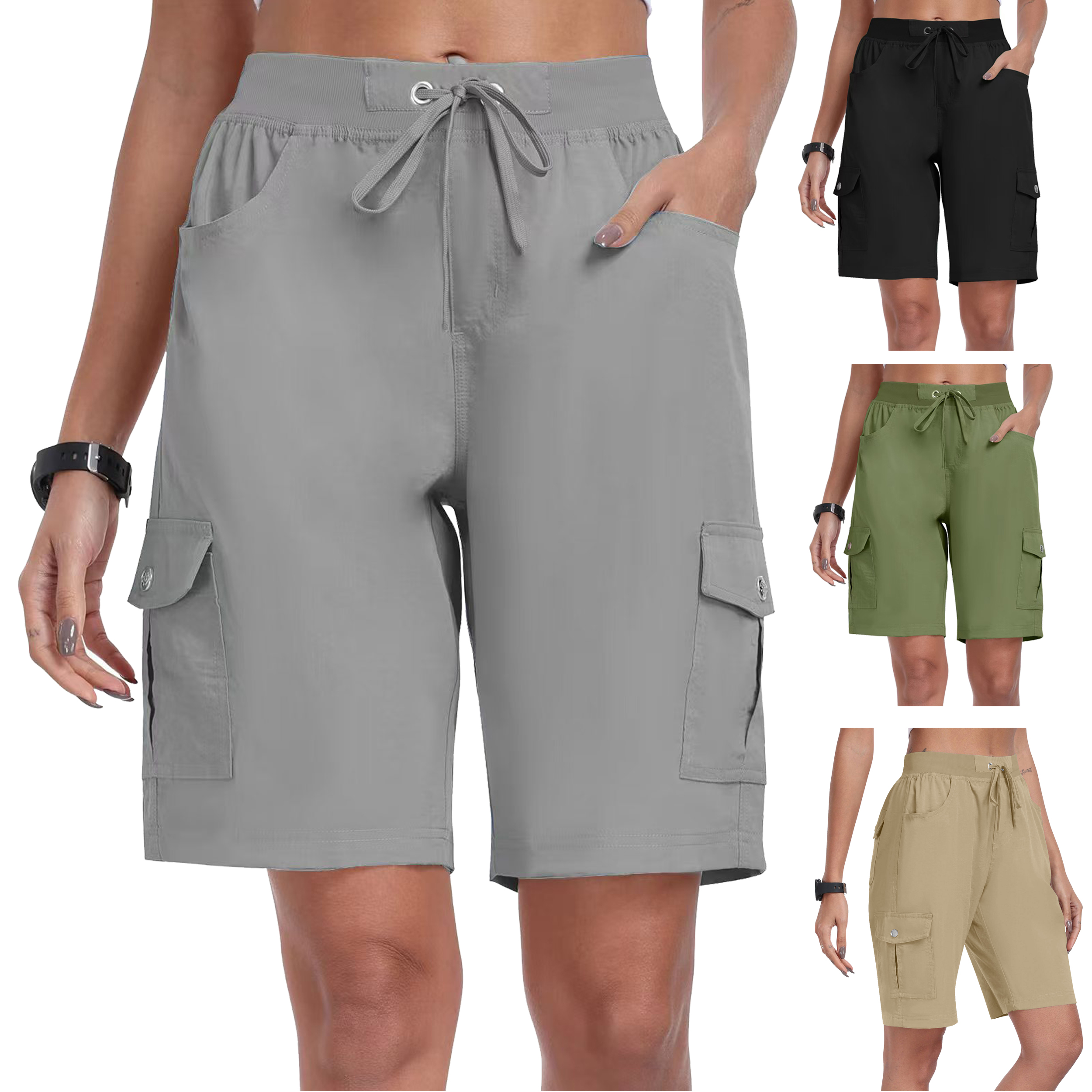 Women's 6-Pocket Cotton Cargo Shorts - Casual Outdoor Hiking & Work Shorts