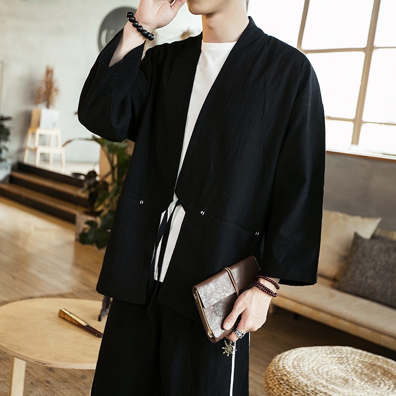 Men's Retro Zen Taoist Robe Jacket - Casual Chinese Style Cotton Cardigan