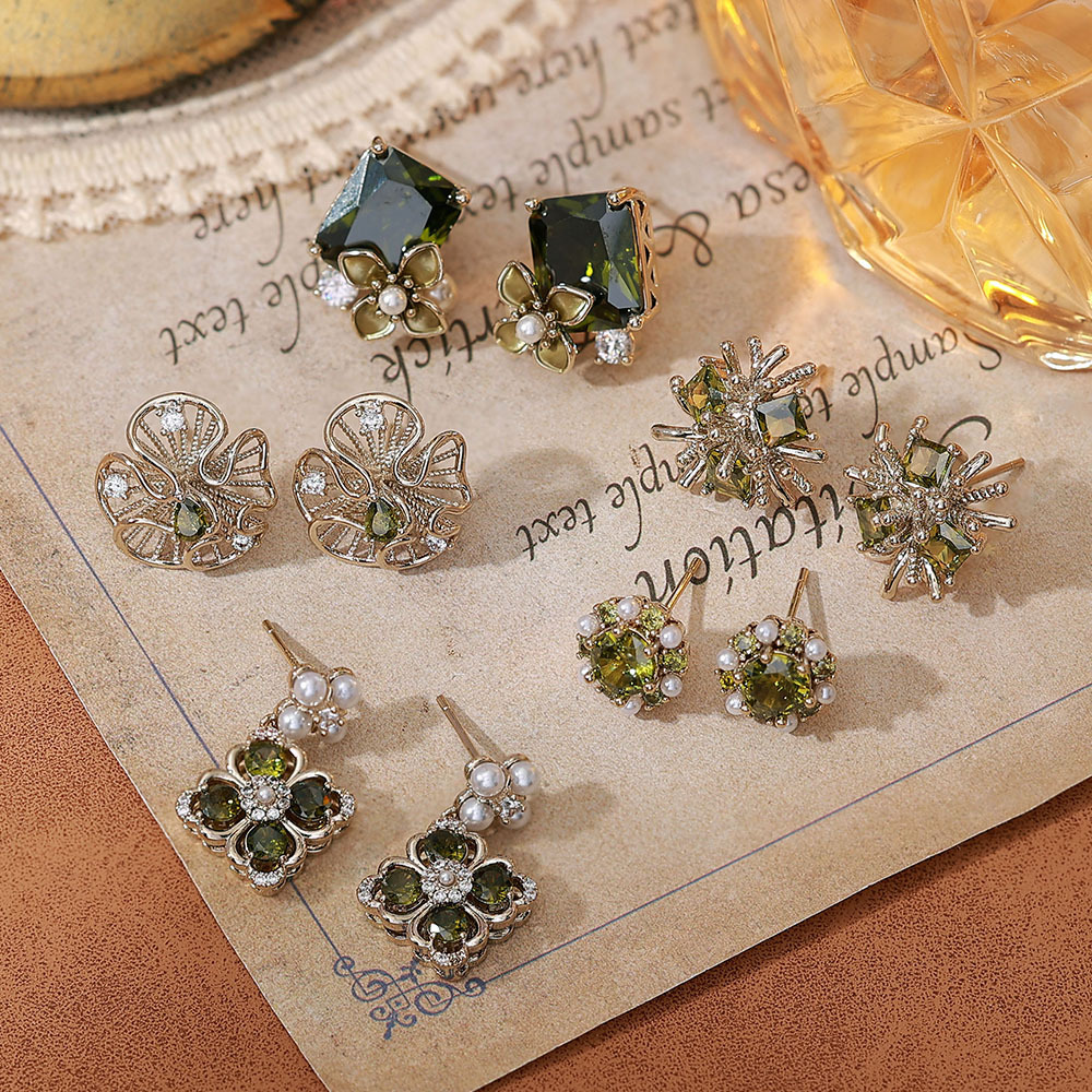 Elegant Olive Green Zirconia Earrings for Women | Hypoallergenic 925 Silver Post Gold Plated Studs & Hoops