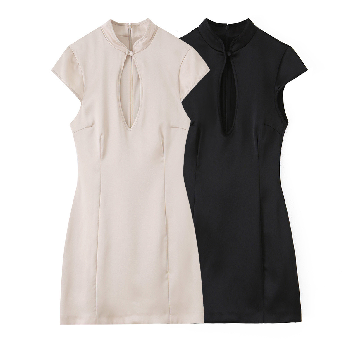 Elegant Silk-Satin Feel Sleeveless Mini Dress with Side Slit