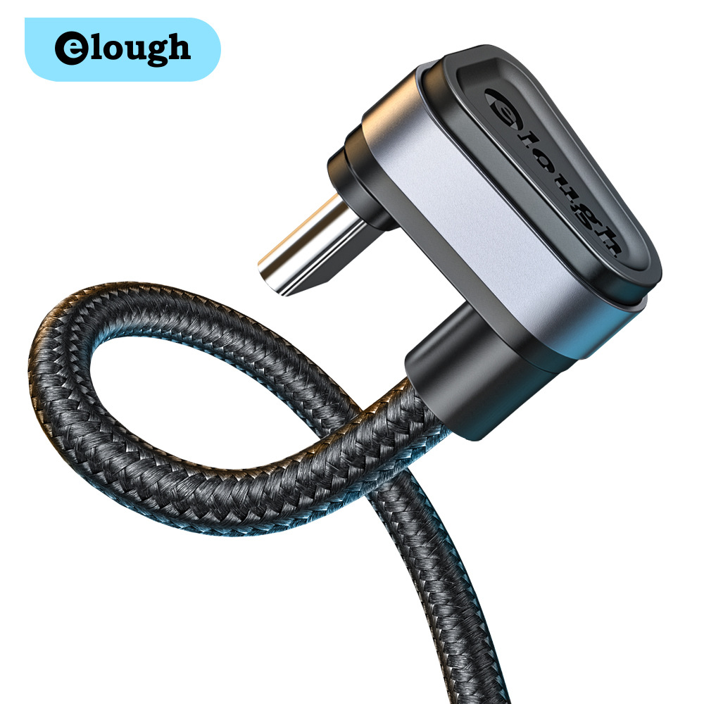 Elough 90-Degree Right-Angle Type-C Cable - Durable Braided USB-C Gaming Charging & Fast Data Sync Cable