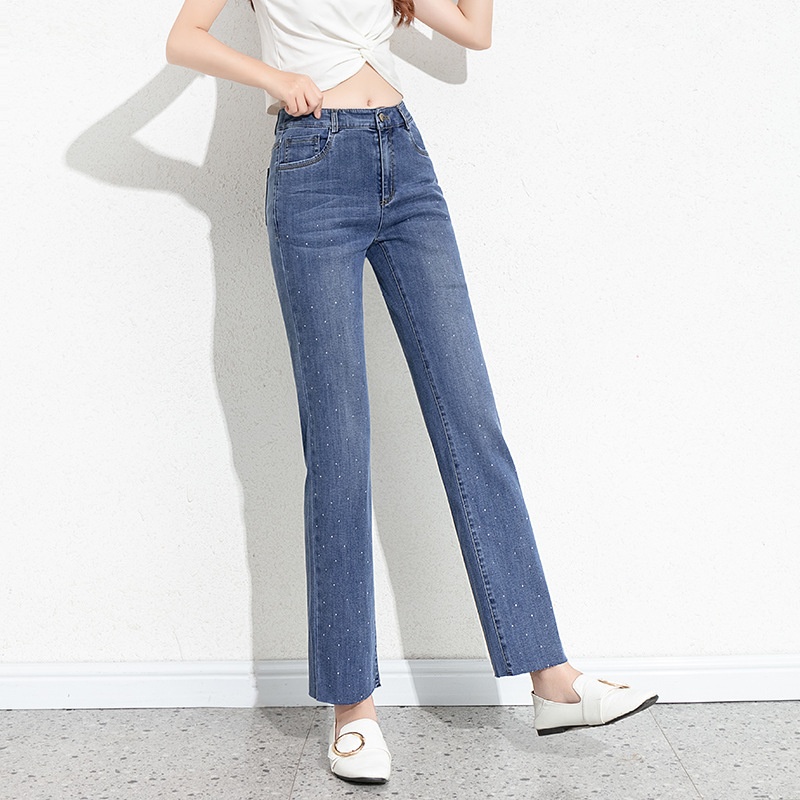 Glam High-Waisted Rhinestone Cropped Straight-Leg Jeans