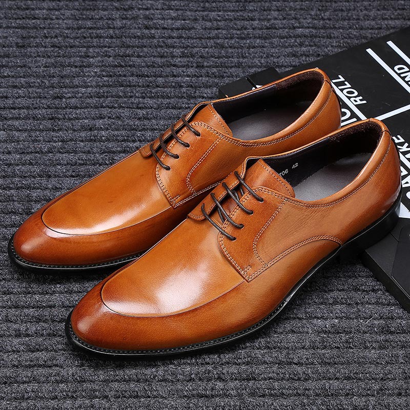 Premium Men's Genuine Leather Pointed-Toe Dress Shoes - Sleek Professional Business Footwear
