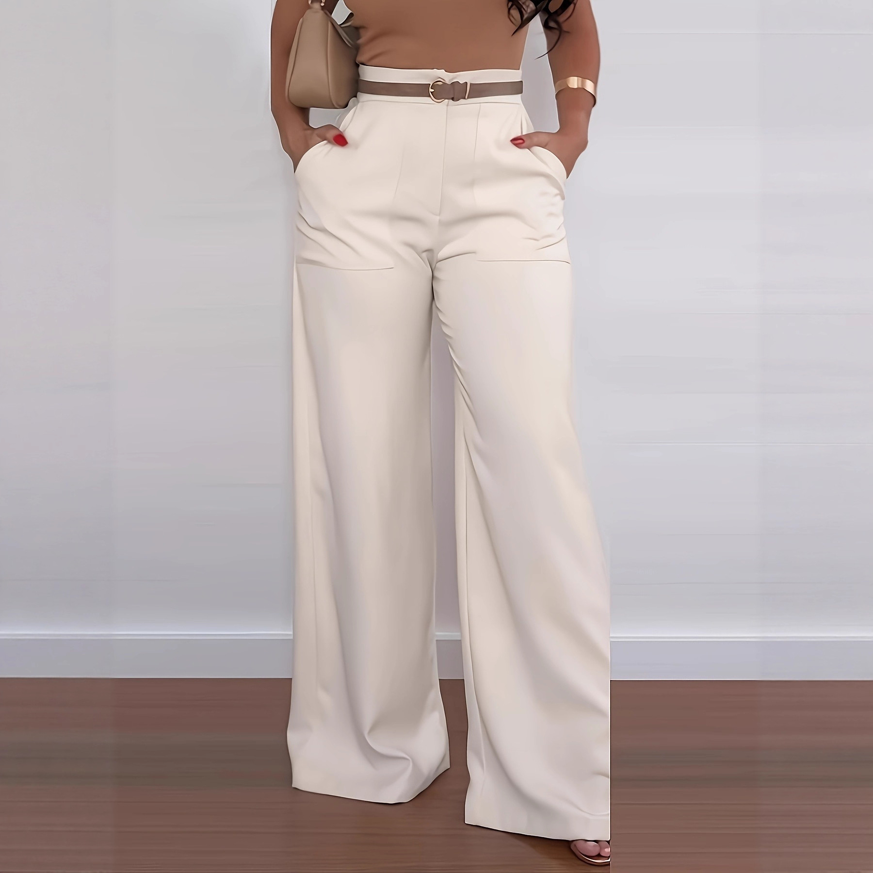 Chic High-Waisted Wide-Leg Trousers | Elegant Commuter Pants with Pockets
