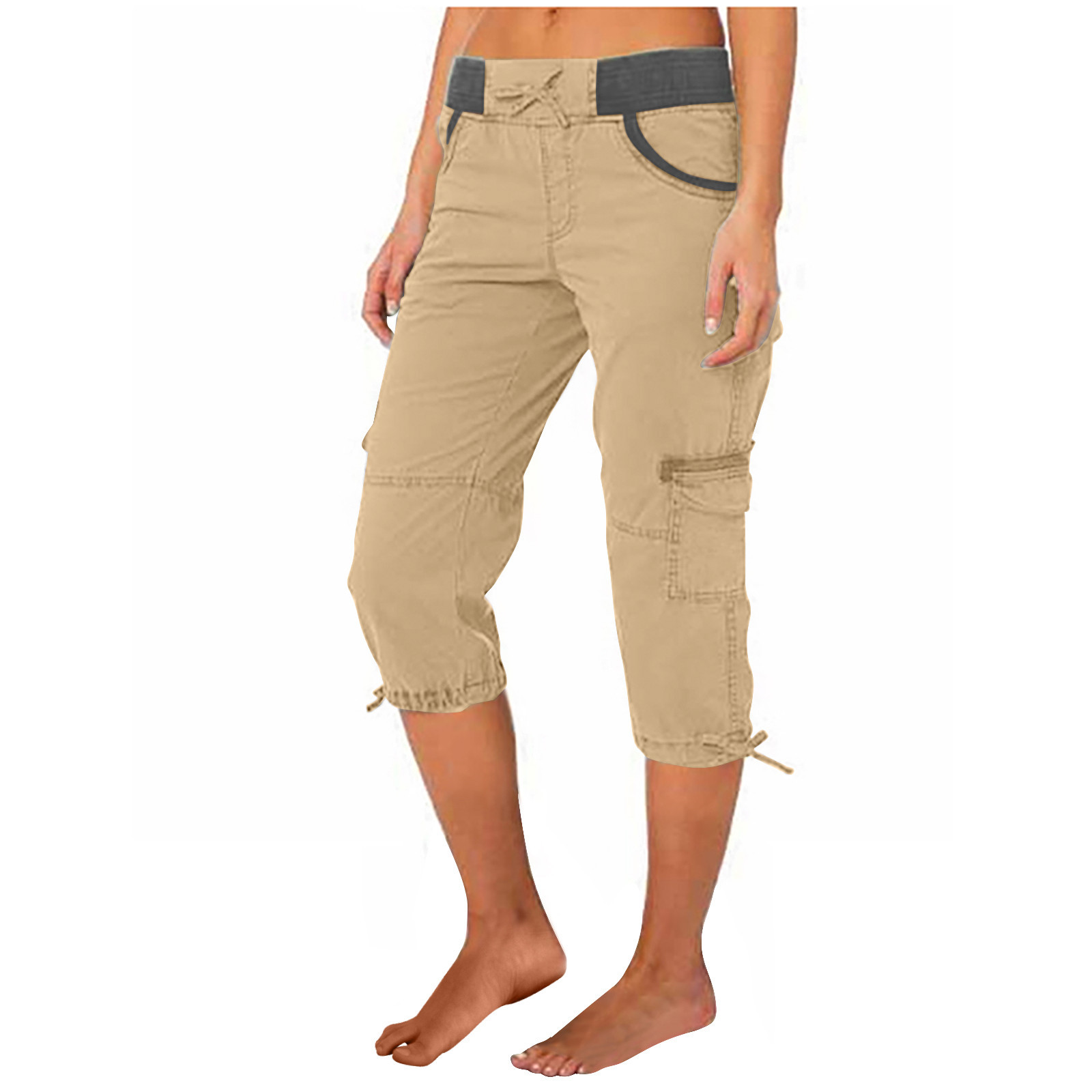 Women's High-Waisted Wide Leg Work Pants | Casual Drawstring 7/8 Length Trousers with Pockets