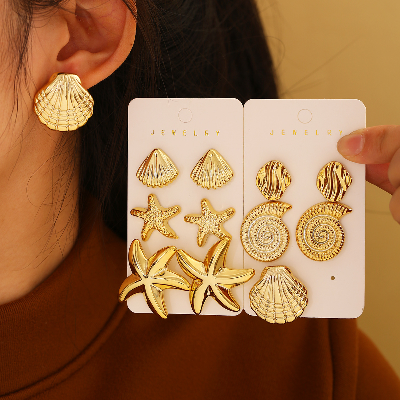 Elegant Ocean Starfish & Shell Stud Earring Set | Trendy Beach-Inspired Jewelry for Women