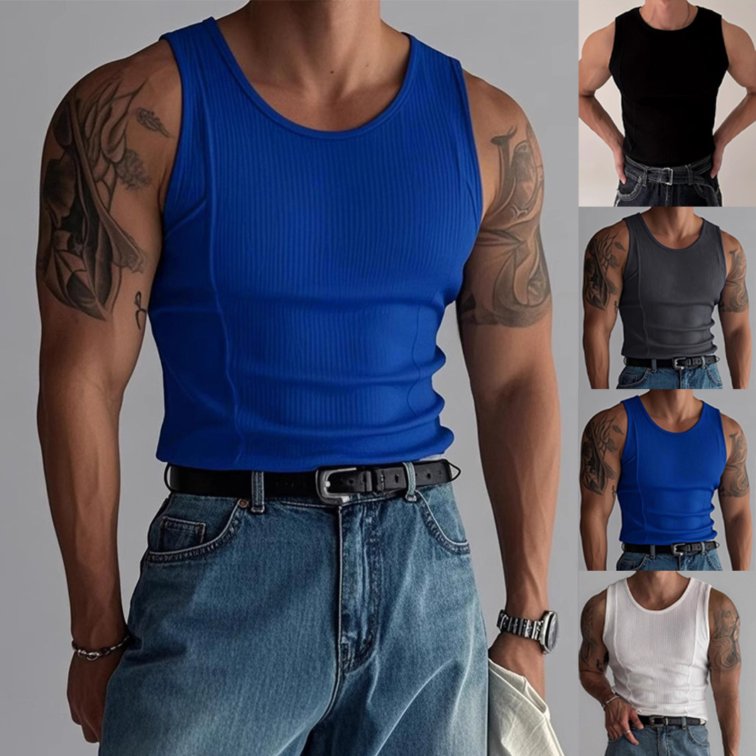 Men's Slim Fit Knitted Ribbed Tank Top - Athletic Vertical Stripe Sleeveless Gym & Casual Shirt