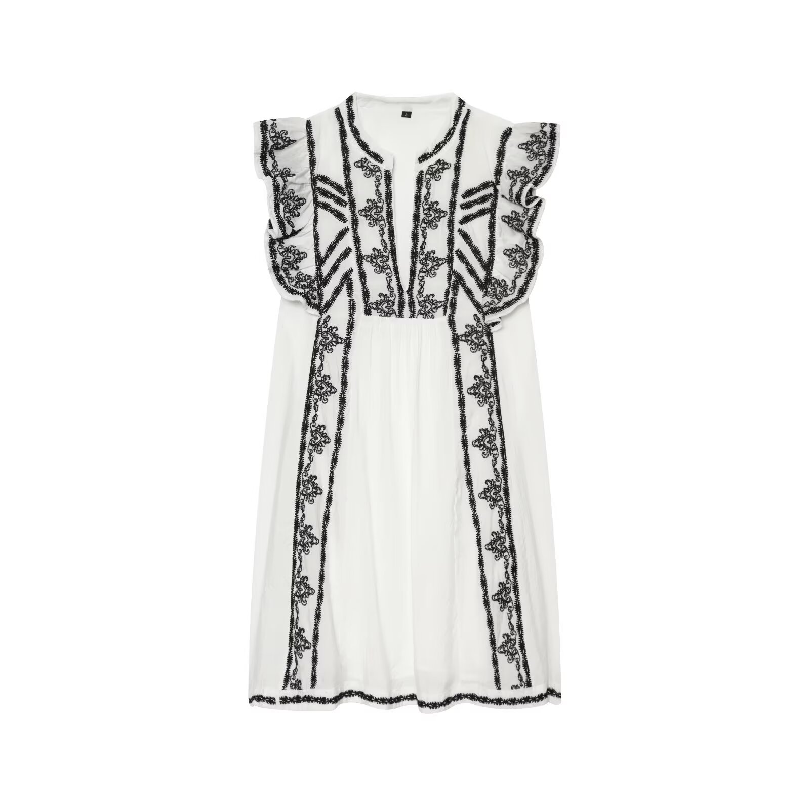 Elegant White Embroidered Mid-Length Dress - Deep V-Neck Sleeveless Summer Fashion