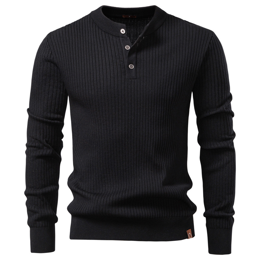Men's Premium Wool-Collar Henley Pullover - Slim Fit Autumn Casual Long Sleeve Sweater