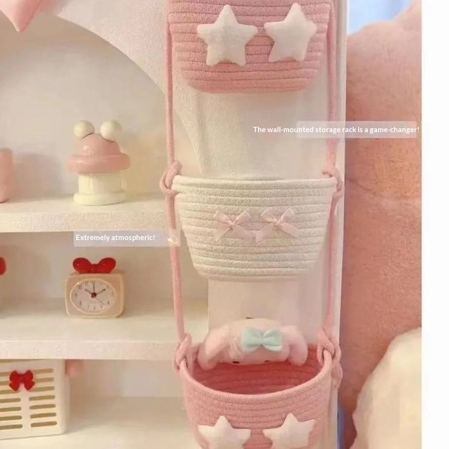 3-Tier Hanging Wall Basket Organizer - Cute Cotton Rope Storage for Dorms, Bedrooms & Bathrooms