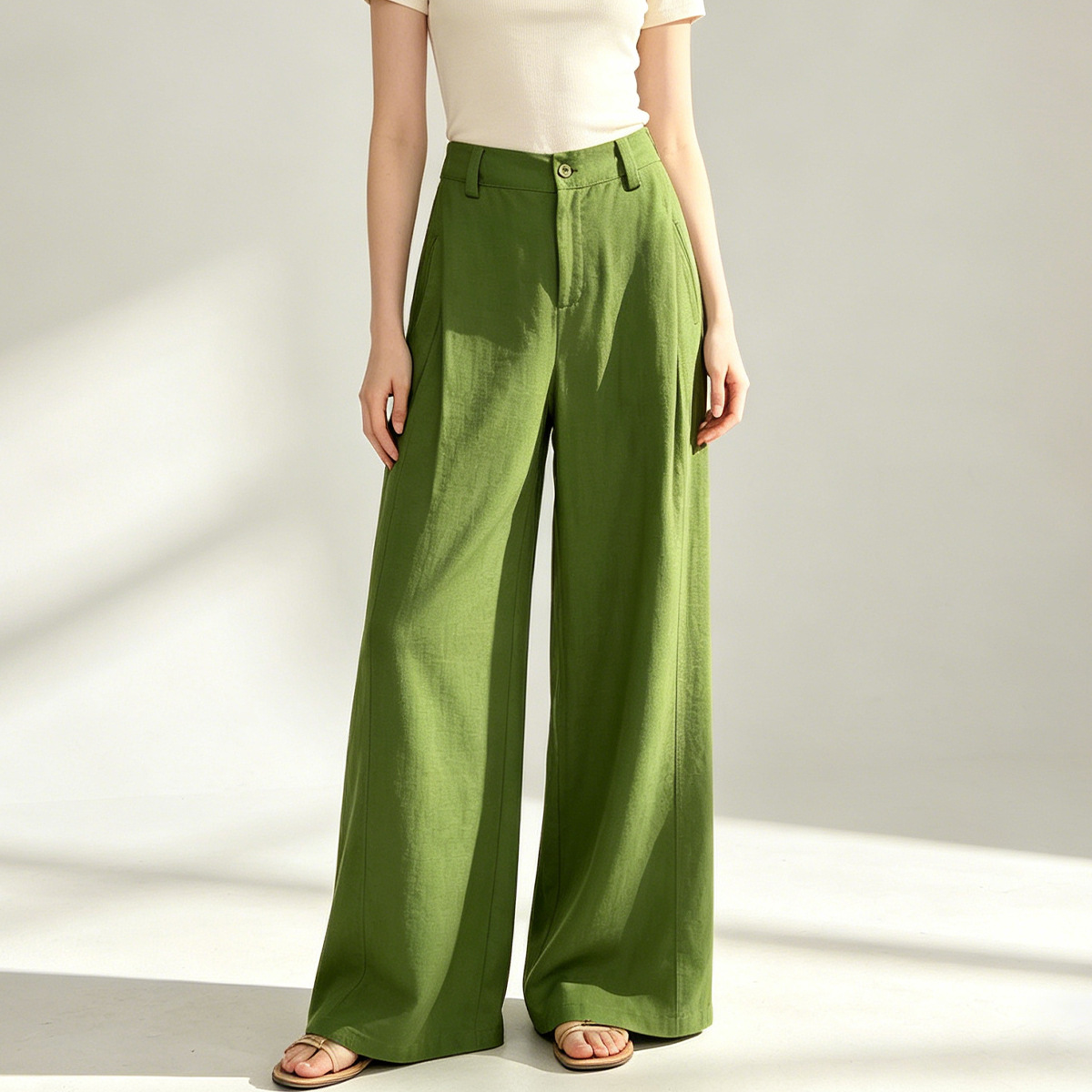Women's High-Waisted Tencel Linen Wide-Leg Pants - Breathable Summer Trousers